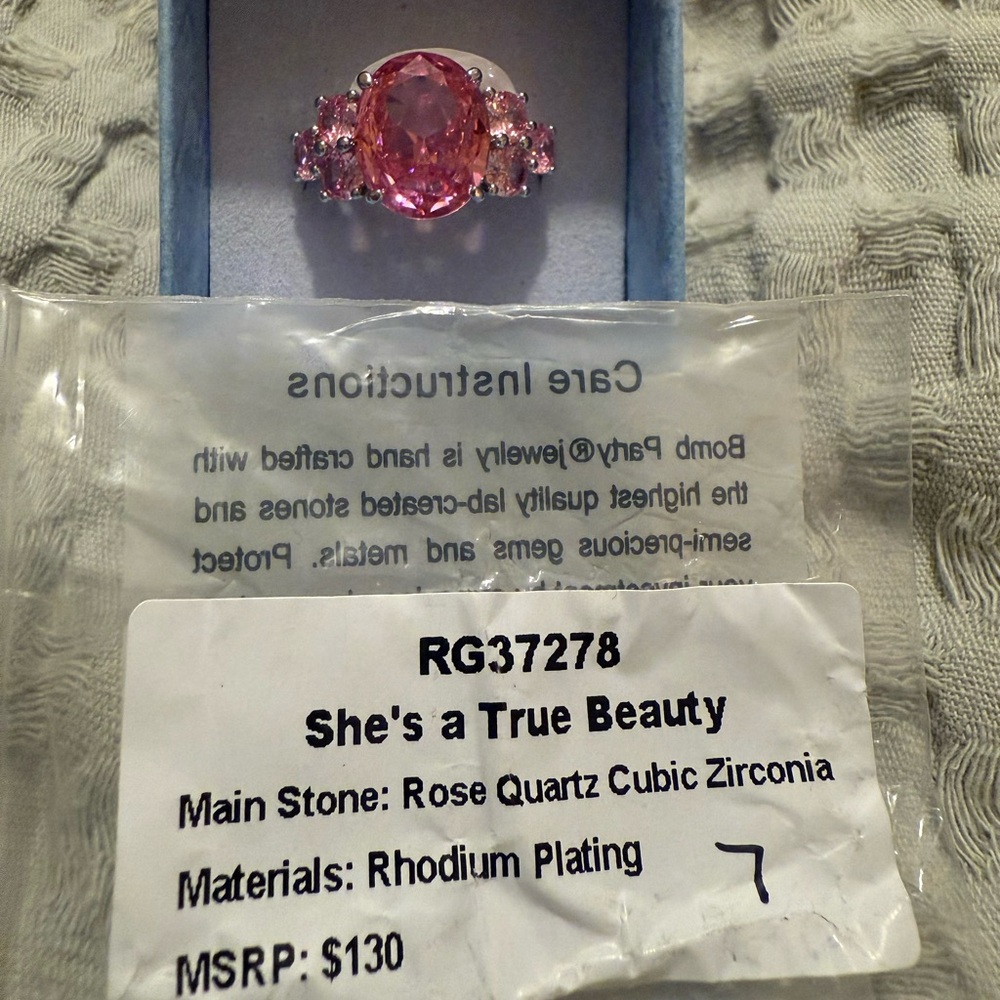BP RG37278 “She's a True Beauty”Rose Quartz CZ Rhodium Plating Size 7 NWT